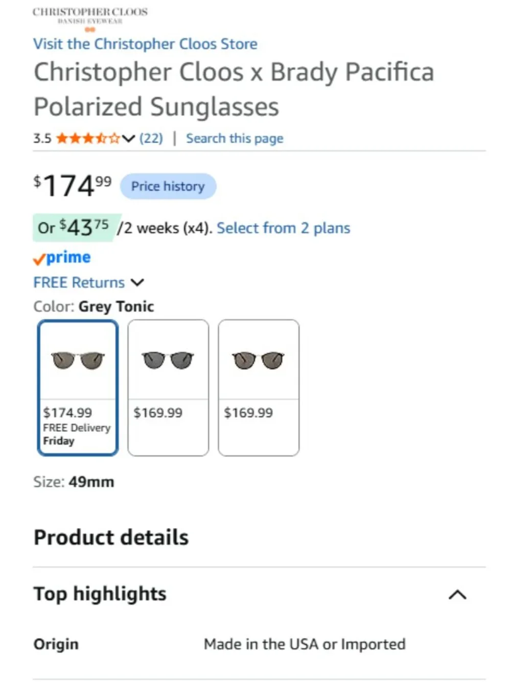 Christopher Cloos x Brady Pacifica Polarized Sunglasses Grey Tonic